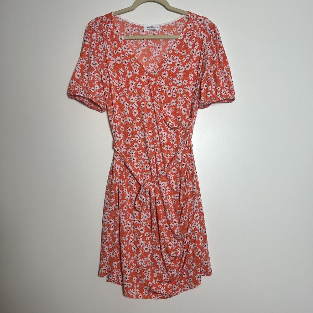Stitch Fix Kaileigh Orange Floral Print Dress Ruched Detail Size LP